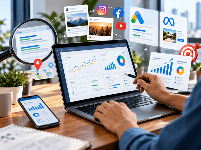 Digital marketing analytics and SEO growth chart